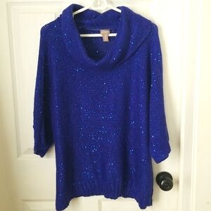 Chico's Plus Size Blue Cowl Neck Metalic Sparkly Sweater 3